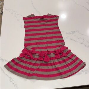 LILI GAUFRETTE SIZE 10~TAUPE & HOT PINK~
 STRIPE DRESS WITH BOWS~SOFT GIRLS 🎀